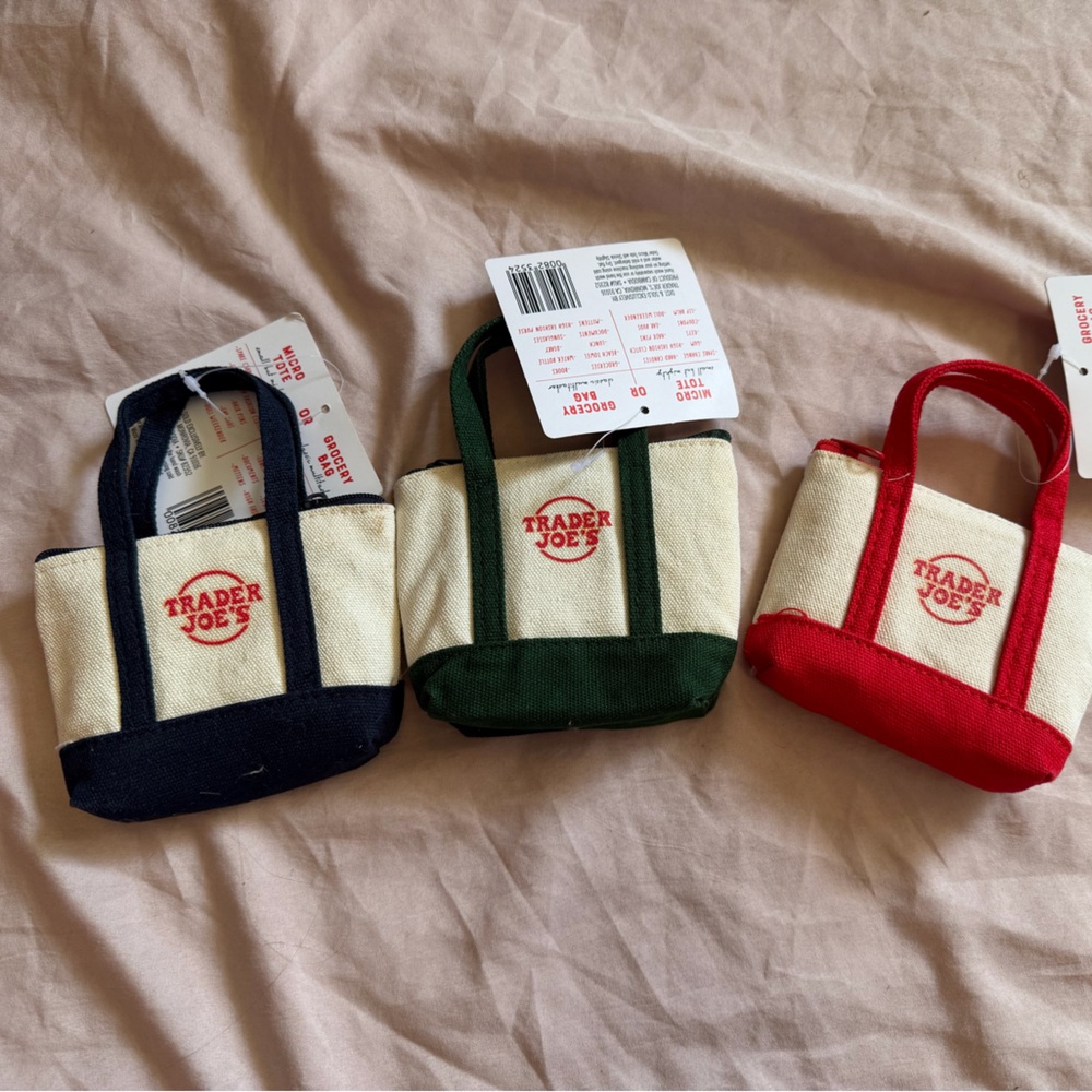 Trader Joe's Mini Tote Bag Set - Red, Green, and Black